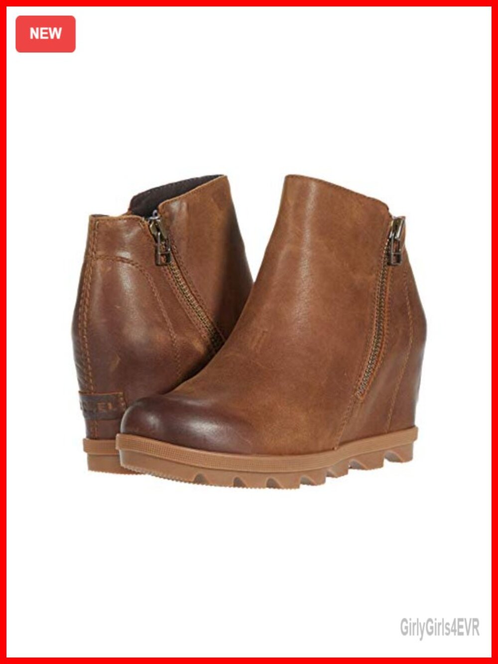 Waterproof Full-Grain Leather Wedge Ankle Boots Side Zip 3in Heel